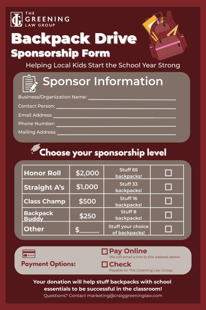 Backpack Drive Sponsorship Form